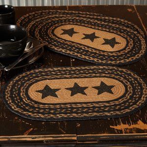 Set of 2 Country Primitive Farmhouse Star Braided Jute Placemats Oval